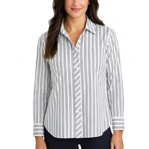 Christine Gold Label western button up shirt gray/silver infused stripped SZ 10P